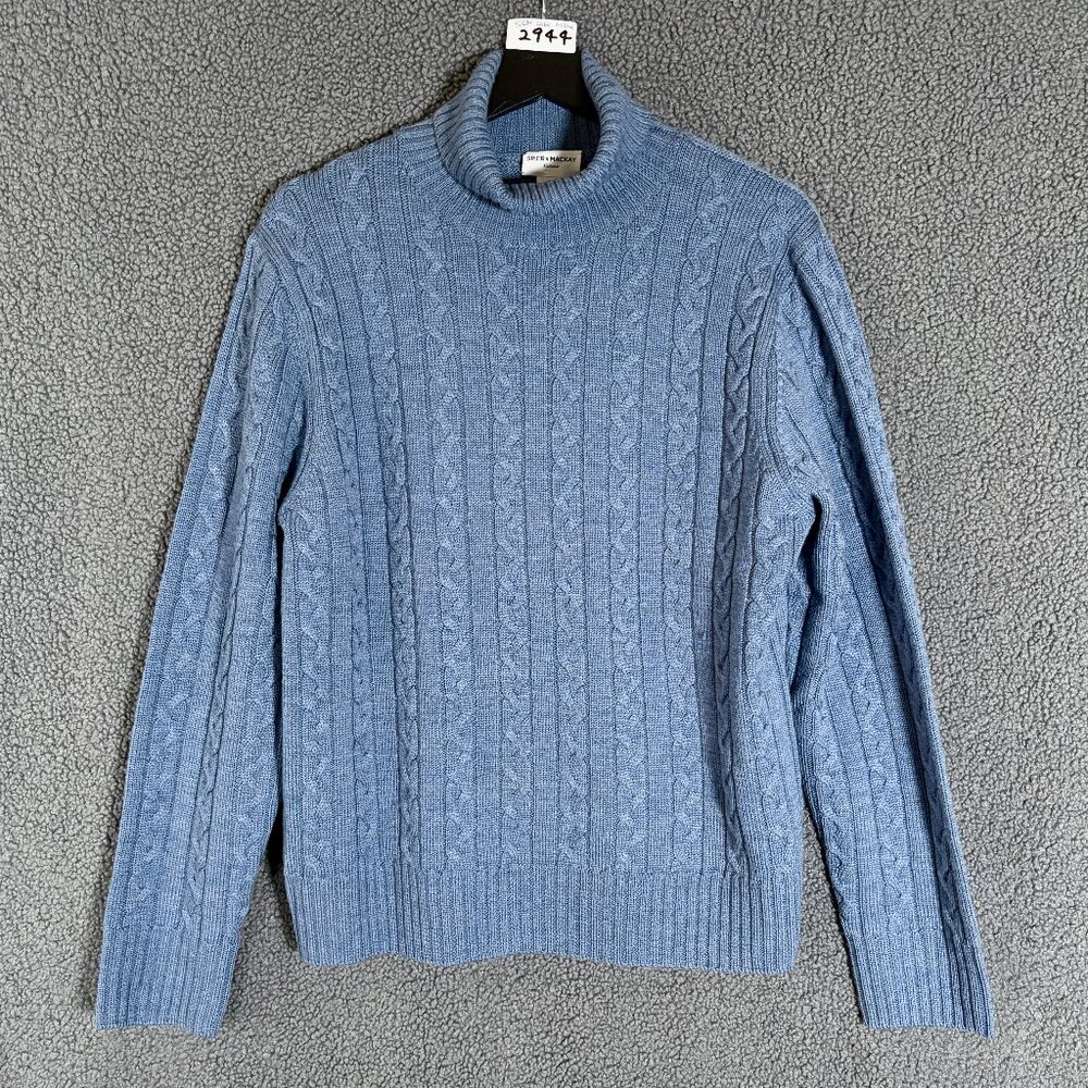 Spier & Mackay Merino Wool Cable Knit Turtleneck Sweater - Men's Size M - Blue